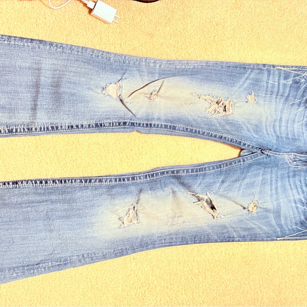 Miss Me Blue Boot Cut Jeans with Distressed Details